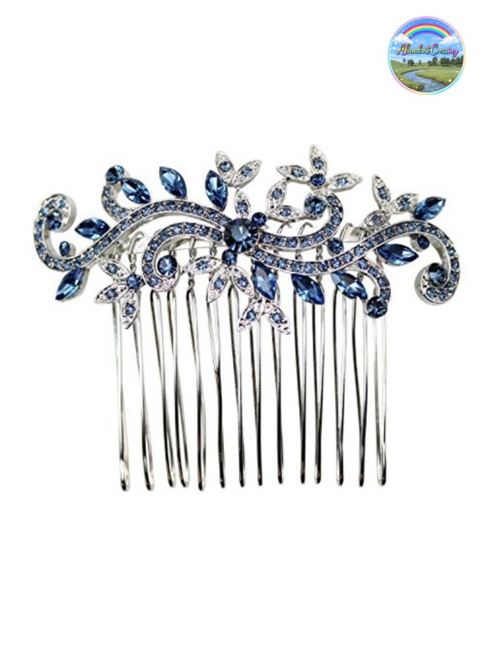 Rhinestone Crystal Floral Hair Comb Rhodium Plated Hair Jewelry